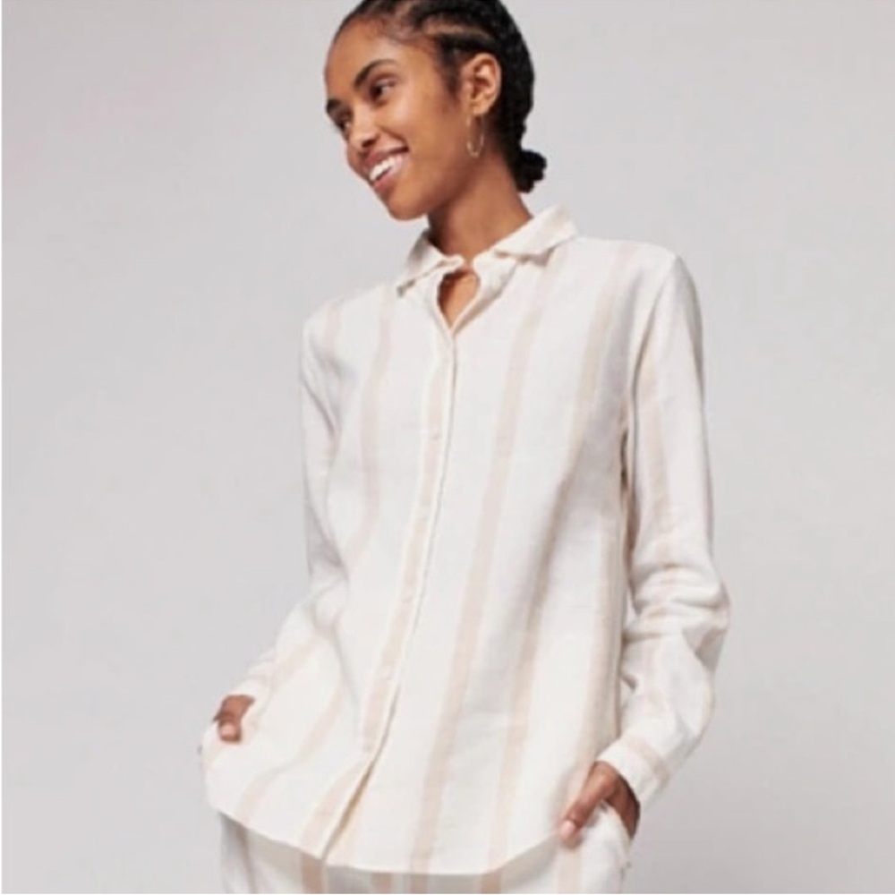 FAHERTY MALIBU VALLERTA STRIPE LONG SLEEVE LINEN SHIRT SIZE MEDIUM - Picture 3 of 8
